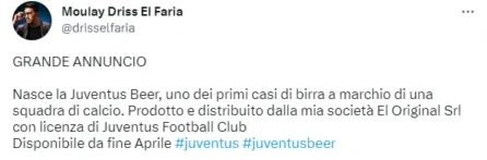 tweet Driss El Faria di birra juventus